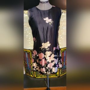 Vintage EXPRESS Satin Floral Dress, black/cream/peach, size 11/12, NWT